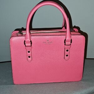 Vibrant Pink Leather Satchel with Rolled Handles and Silver Hardware